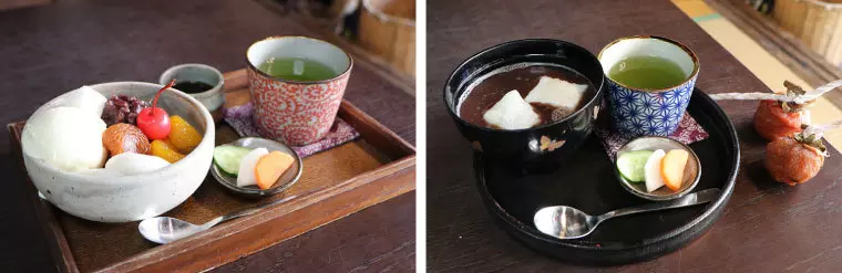 白玉クリームあんみつとおしるこ