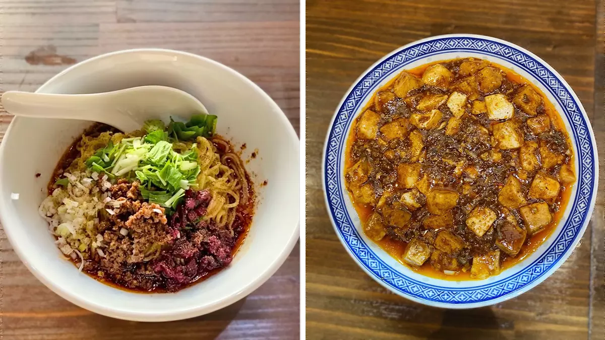 ととら汁なし担々麺（左）/ ととら麻婆豆腐（右）